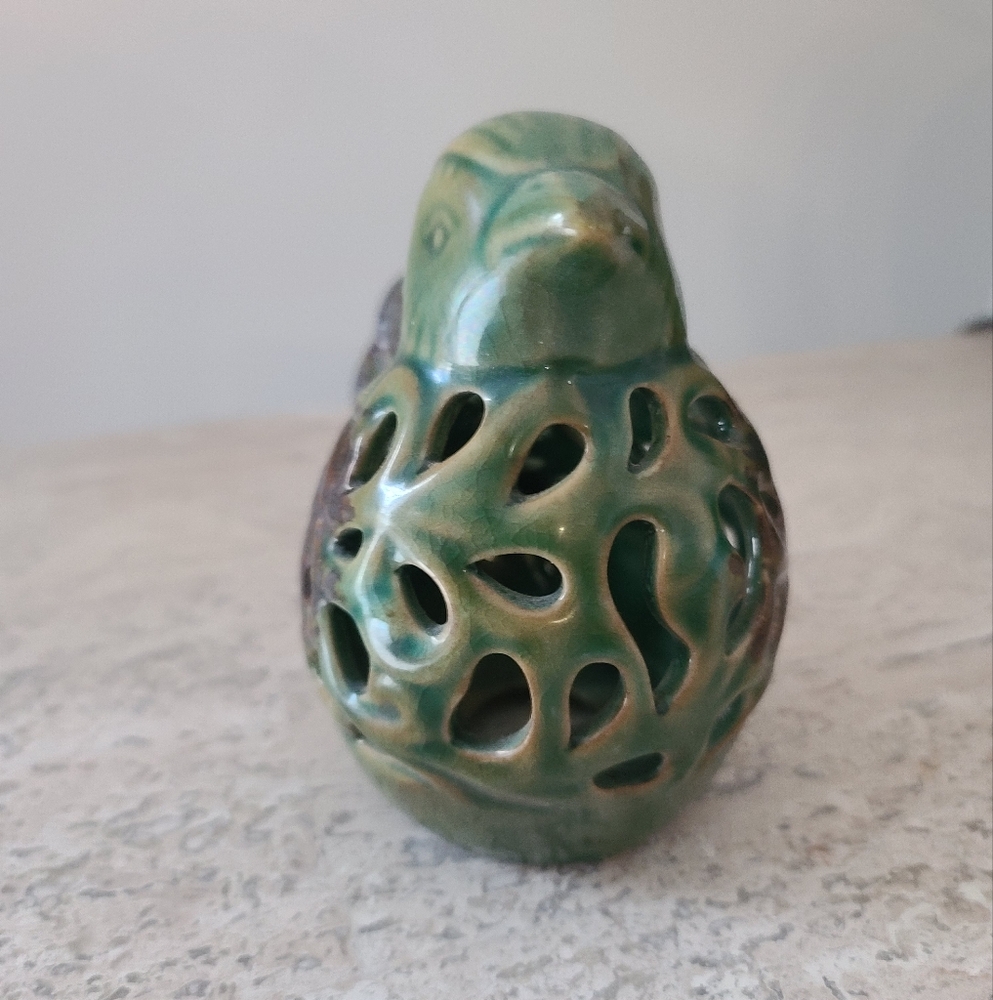 Green Ceramic Bird Figurine With Brown - Picture 3 of 7
